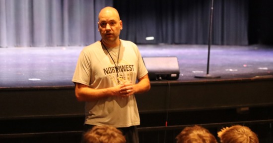 Kyle Carder in front of players Thursday at Northwest High School 
