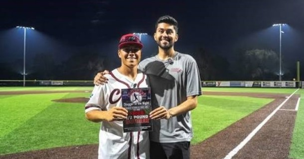 Slugger of the game Sam Dinkelman, courtesy Fightin' Cranes Instagram