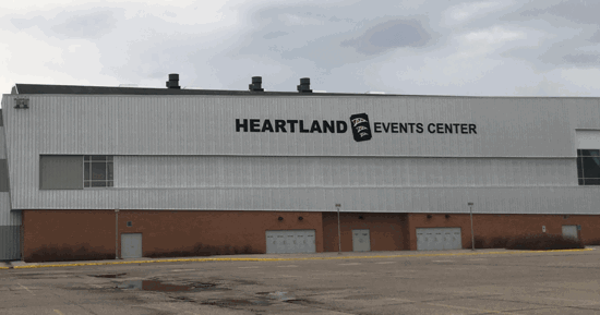 South side of the Heartland Events Center building.